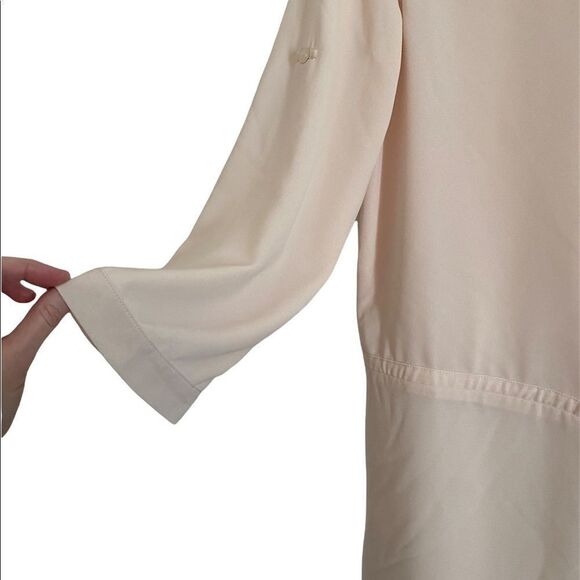 Naked Zebra Greige Roll Tab Sleeve Dress Top Mini Shirt Beige cream size small S - Picture 7 of 8